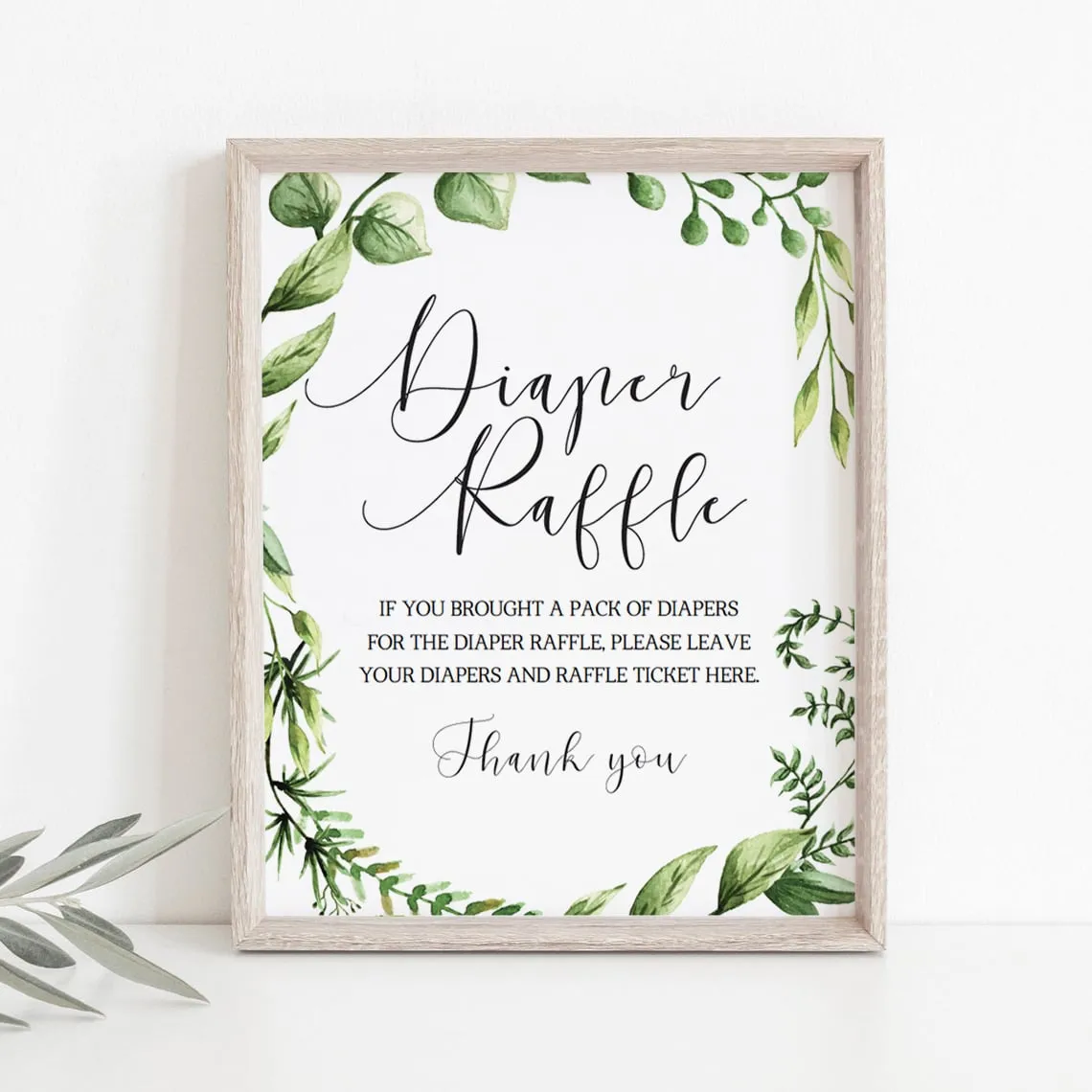 Greenary Baby Shower Diaper Raffle Sign Template