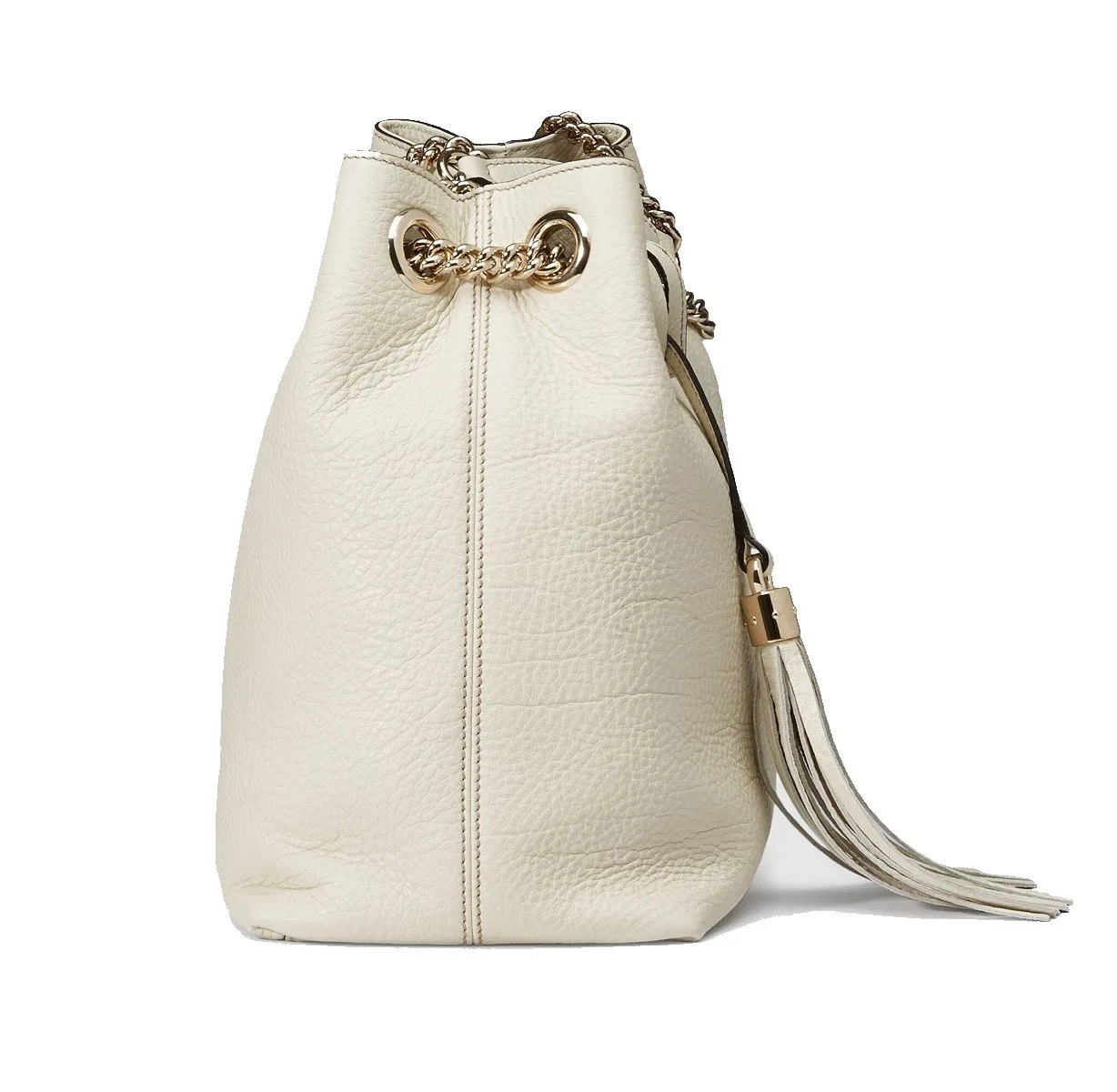 Gucci Soho GG Pebbled Calfskin Medium Gold Chain Shoulder Bag Ivory