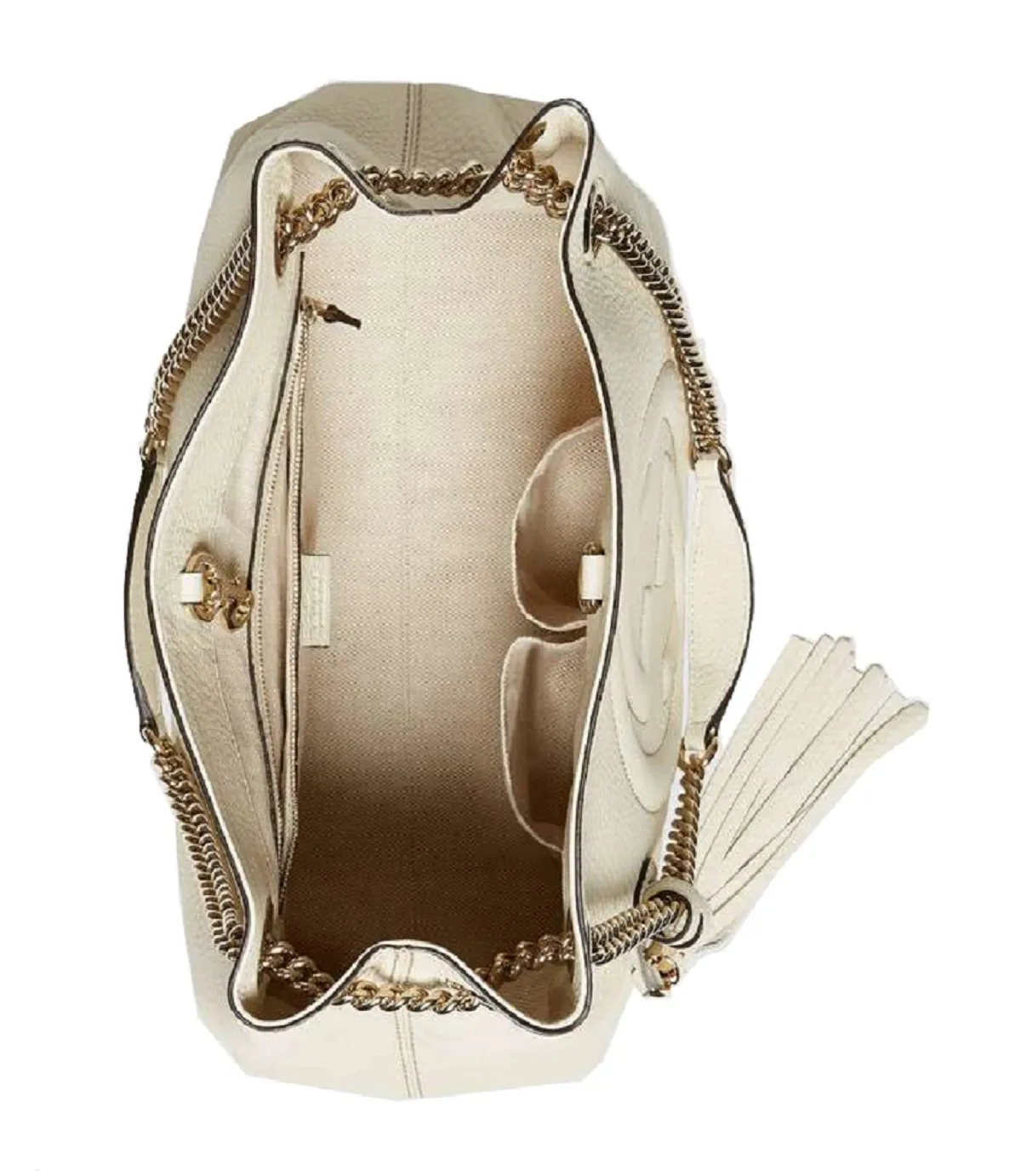 Gucci Soho GG Pebbled Calfskin Medium Gold Chain Shoulder Bag Ivory