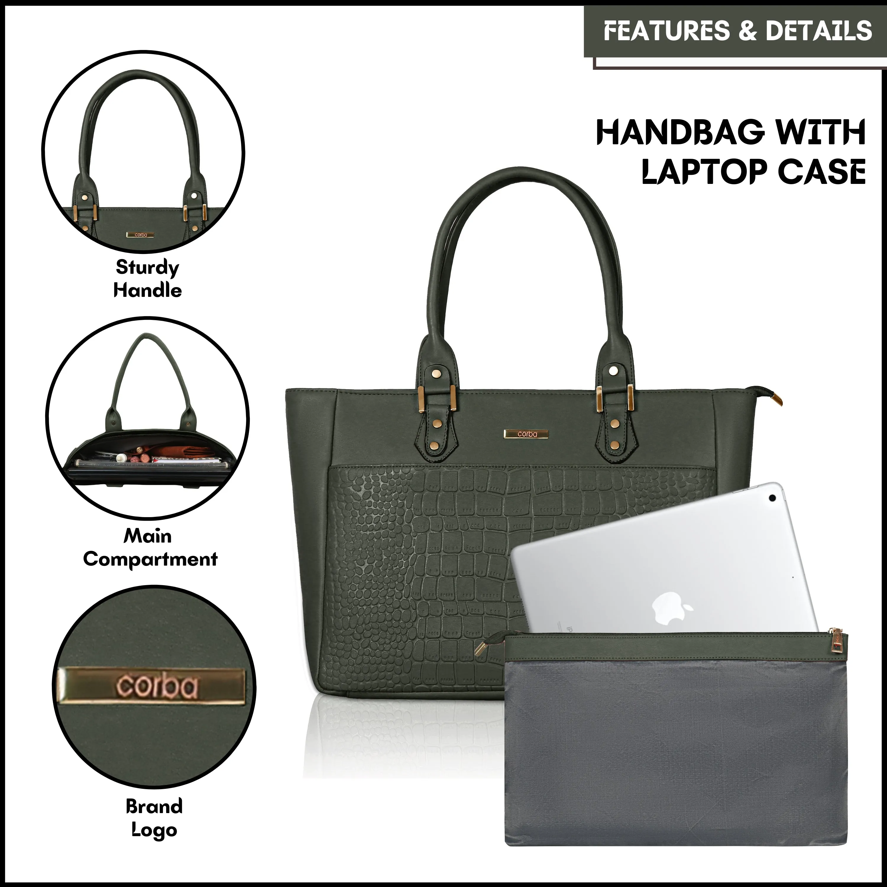 HandBag with Laptop case Mehndi green