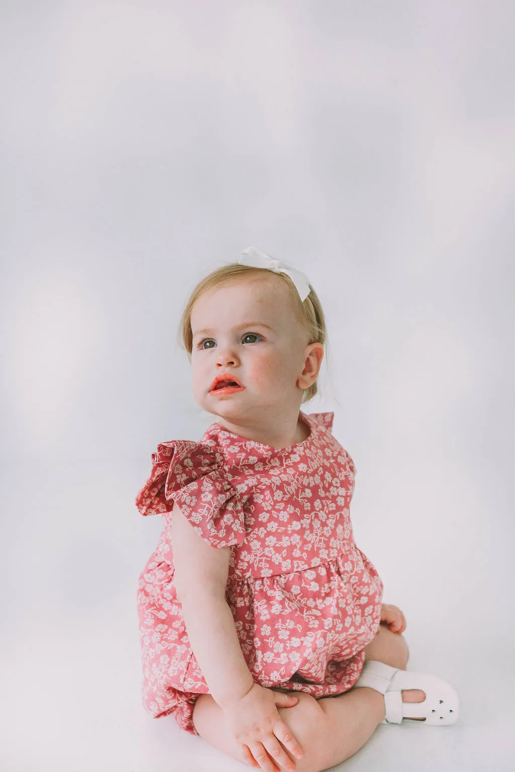 Infant Girl's Mauve and White Ditsy Floral Bubble Romper