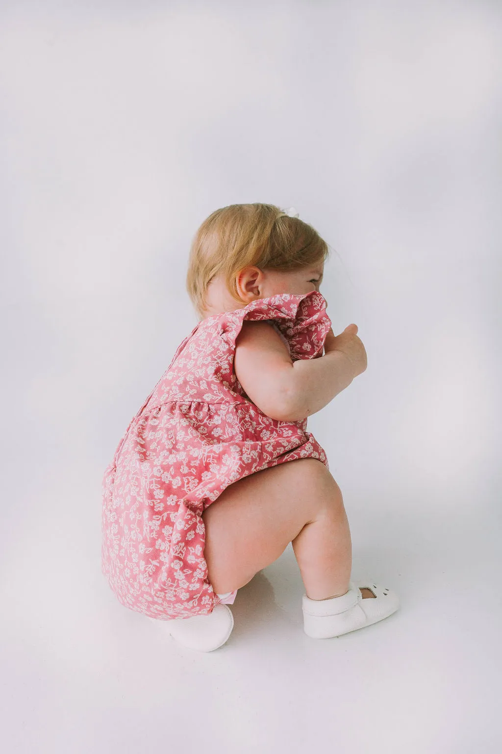 Infant Girl's Mauve and White Ditsy Floral Bubble Romper