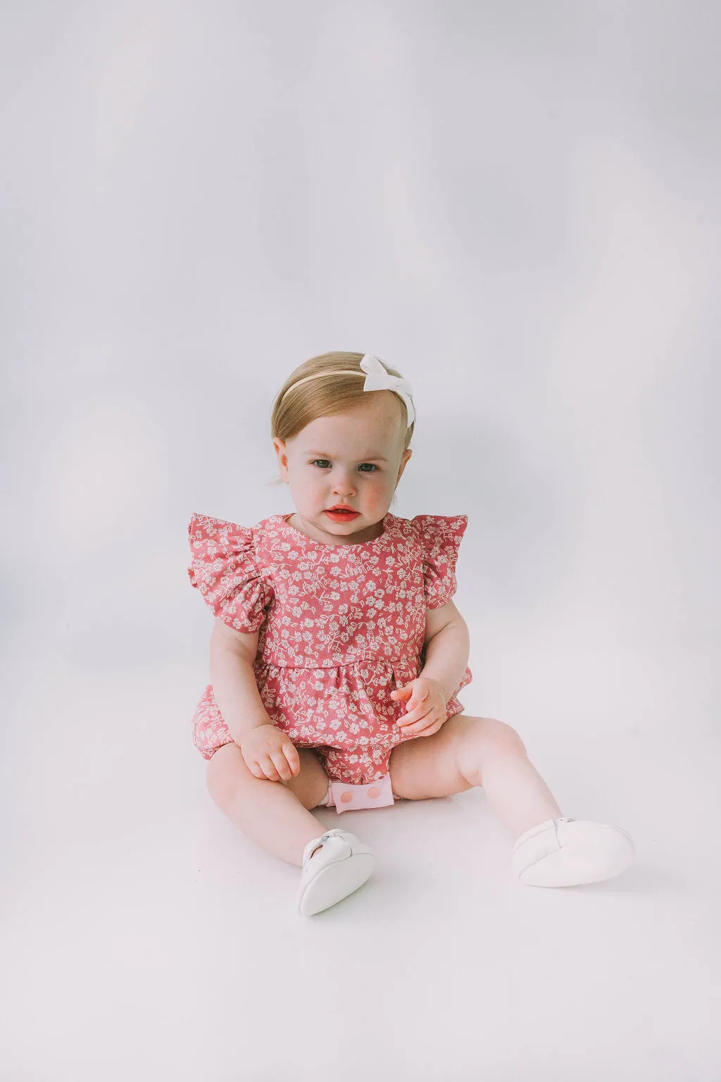Infant Girl's Mauve and White Ditsy Floral Bubble Romper