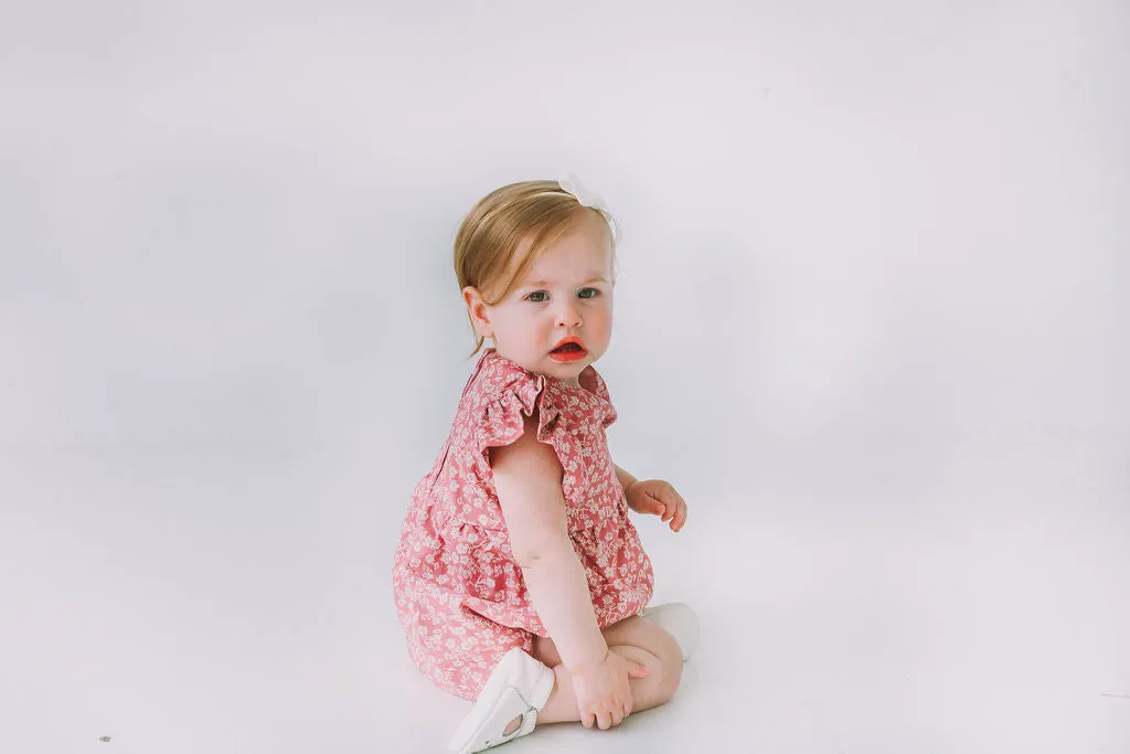 Infant Girl's Mauve and White Ditsy Floral Bubble Romper