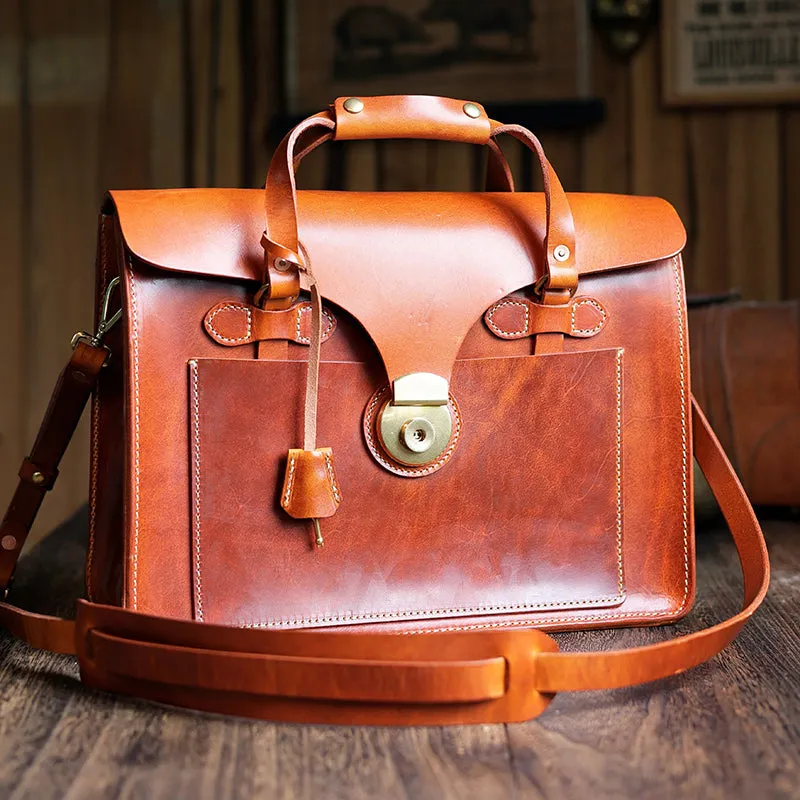 Italian Genuine leather Vintage Briefcase,Men's Shoulder Crossbody Briefcase Laptop Bag,14.4in Length-i7bags