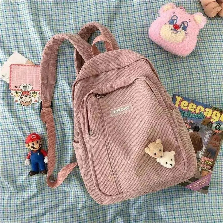 Kawaii Travel Bag | Corduroy Stripe Backpack for Girls - BBP011