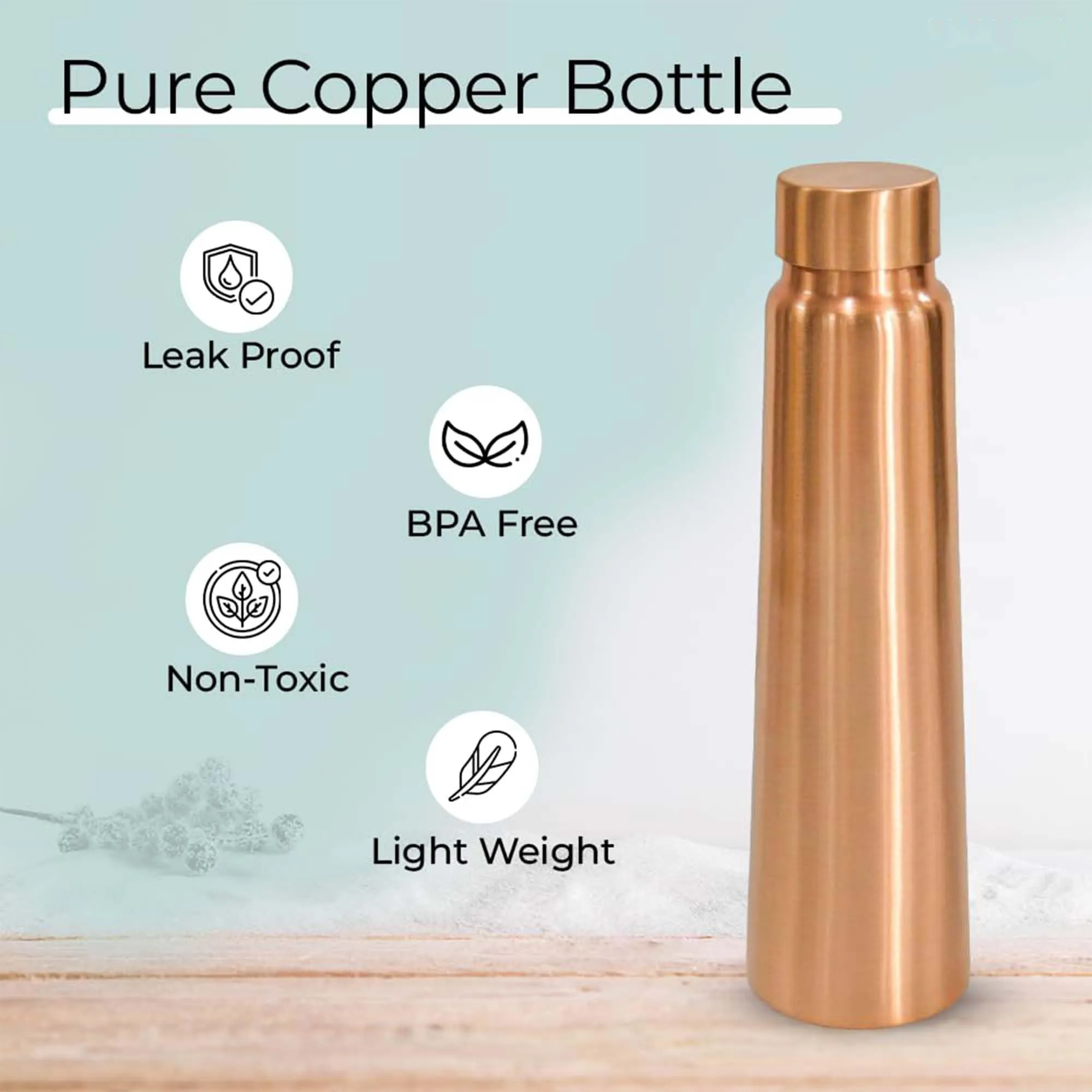 Kuber Industries 950 ml Copper Water Bottle - Leakproof Detox Tamaba Bottle for Office/Gym/Yoga/College, Men & Women | Stain Resistent Thermos Bottle for Unisex | Solid - Copper