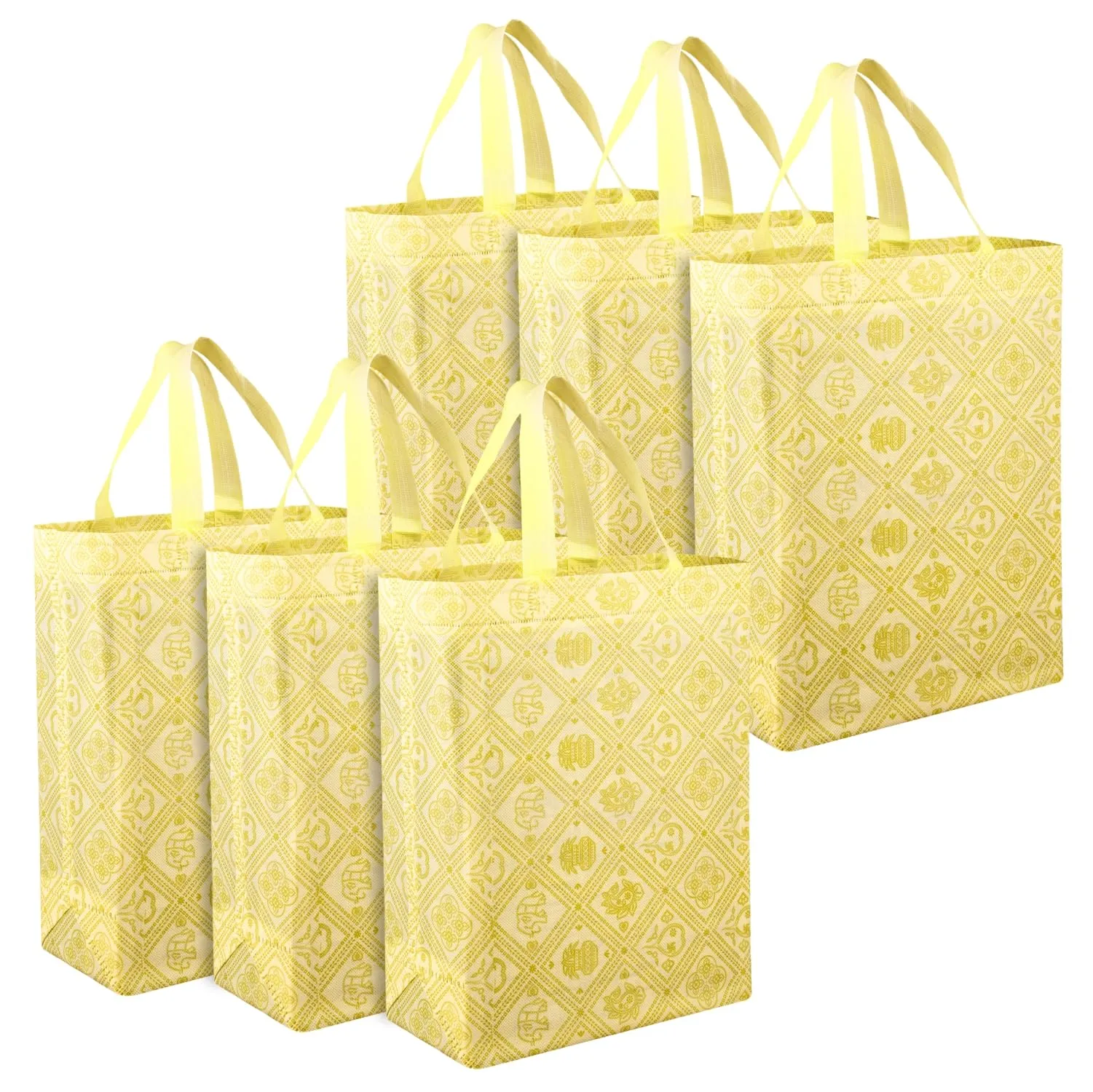 Kuber Industries Shopping Handbag | Grocery Handbag | Shopping Bag | Grocery Shopping Bag | Reusable Shopping Bags | Vegetable Bag | Check-Kalash Carry Bag | Pack of 6 | Yellow