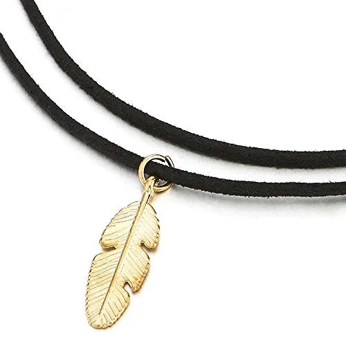 Ladies Womens Black Choker Necklace with Feather