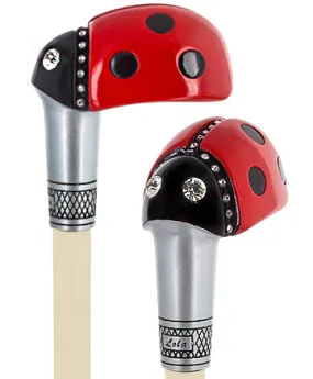 Lady Bug Lola Signature Carbon Fiber Walking Cane - 1 Ivory Shaft