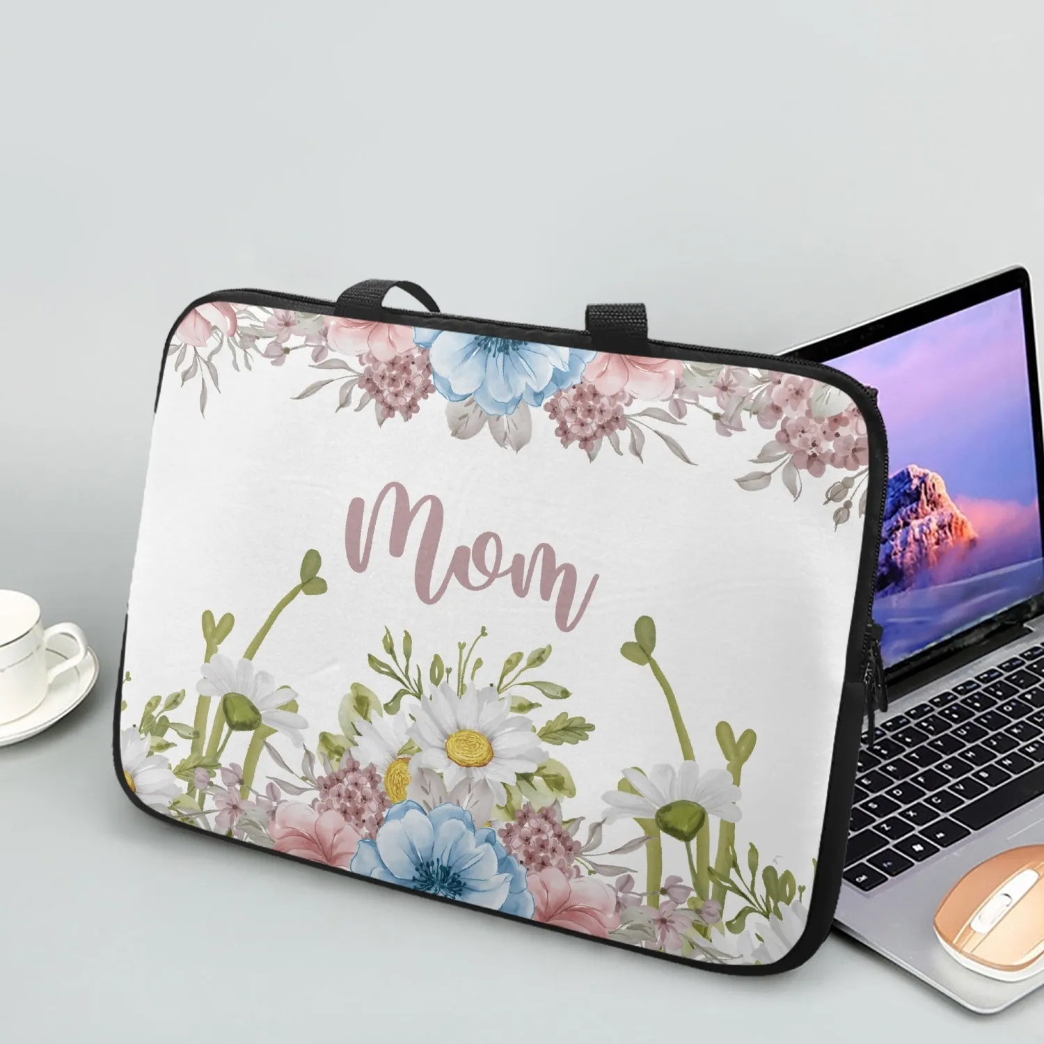 Laptop Sleeve with Handles - Floral - Mom