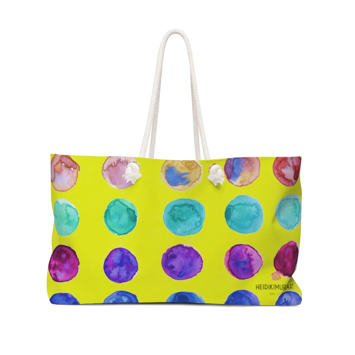 Lemon Yellow Dots Tote, Designer Colorful Polka Dot Designer 24"x13" Weekender Bag For Women or Men