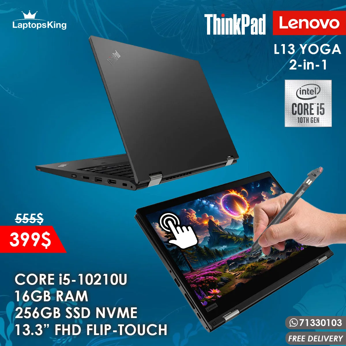 Lenovo Thinkpad L13 Yoga 2in1 Core i5-10210u Flip-Touch Laptop (Open Box)