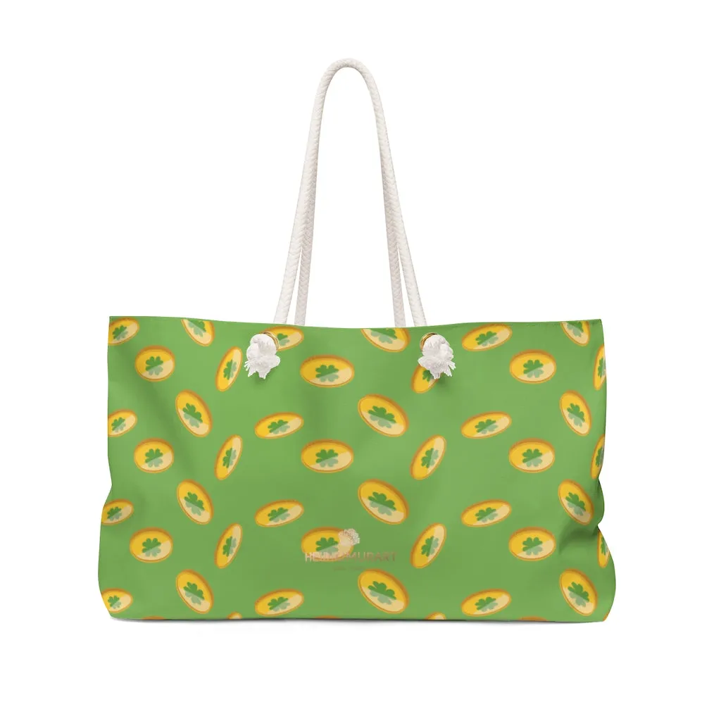 Light Green Gold Coins Tote, Best St. Patrick's Day Irish 24"x13"Weekender Bag- Made in USA