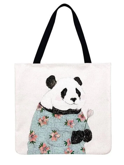 Linen Panda Handbag