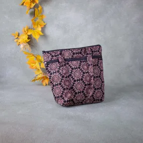 Medium Size Handbag Black with Brown Flower Design.