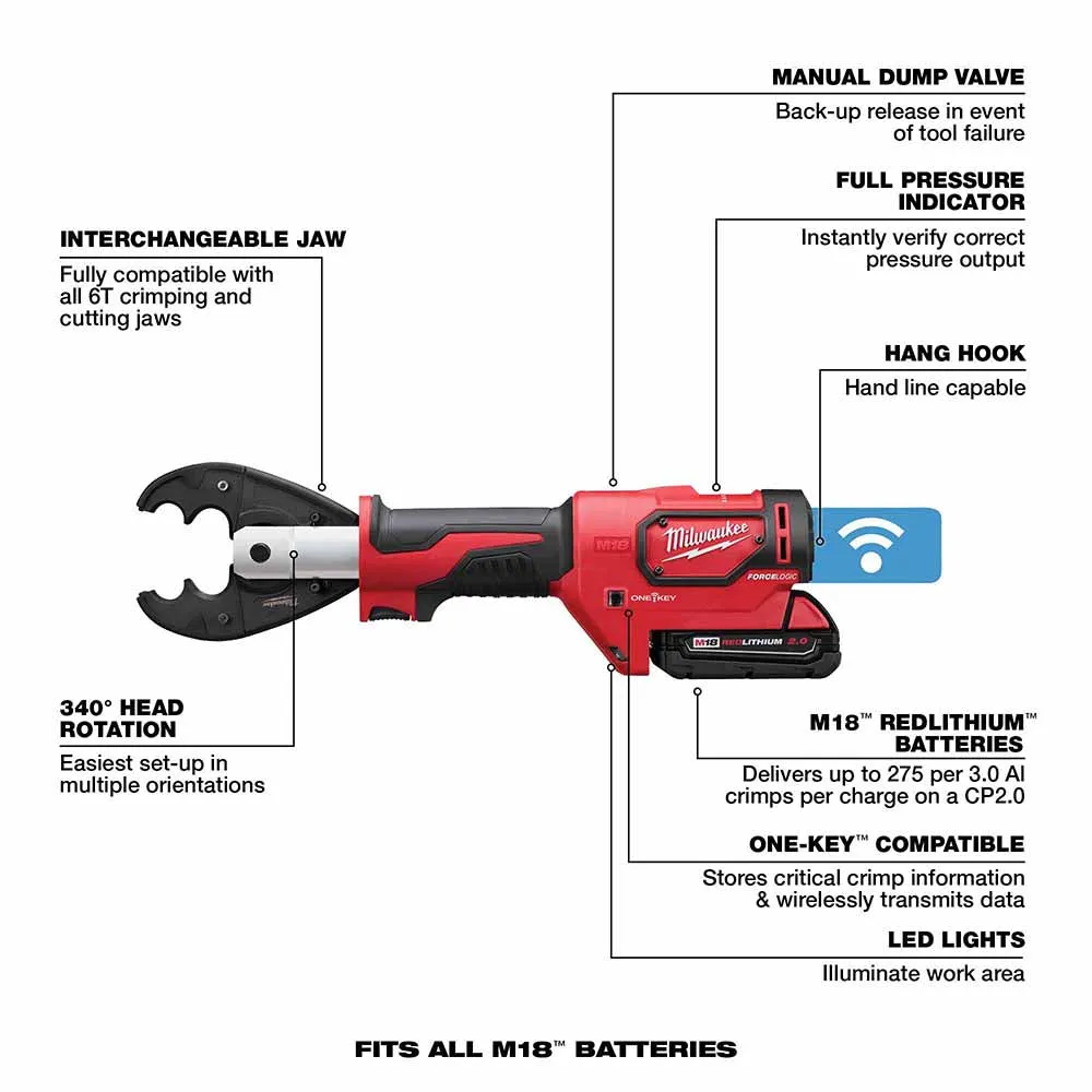 Milwaukee 2678-22O M18 Force Logic 6T Utility Crimping Kit With D3 Grooves And Fixed O Die