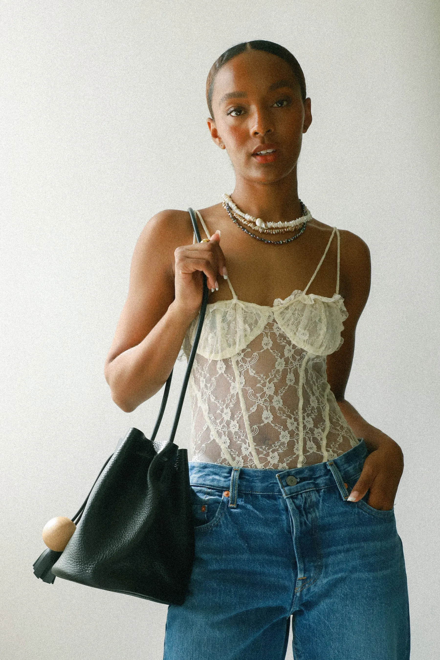 Mini Black Pebbled Bucket Bag