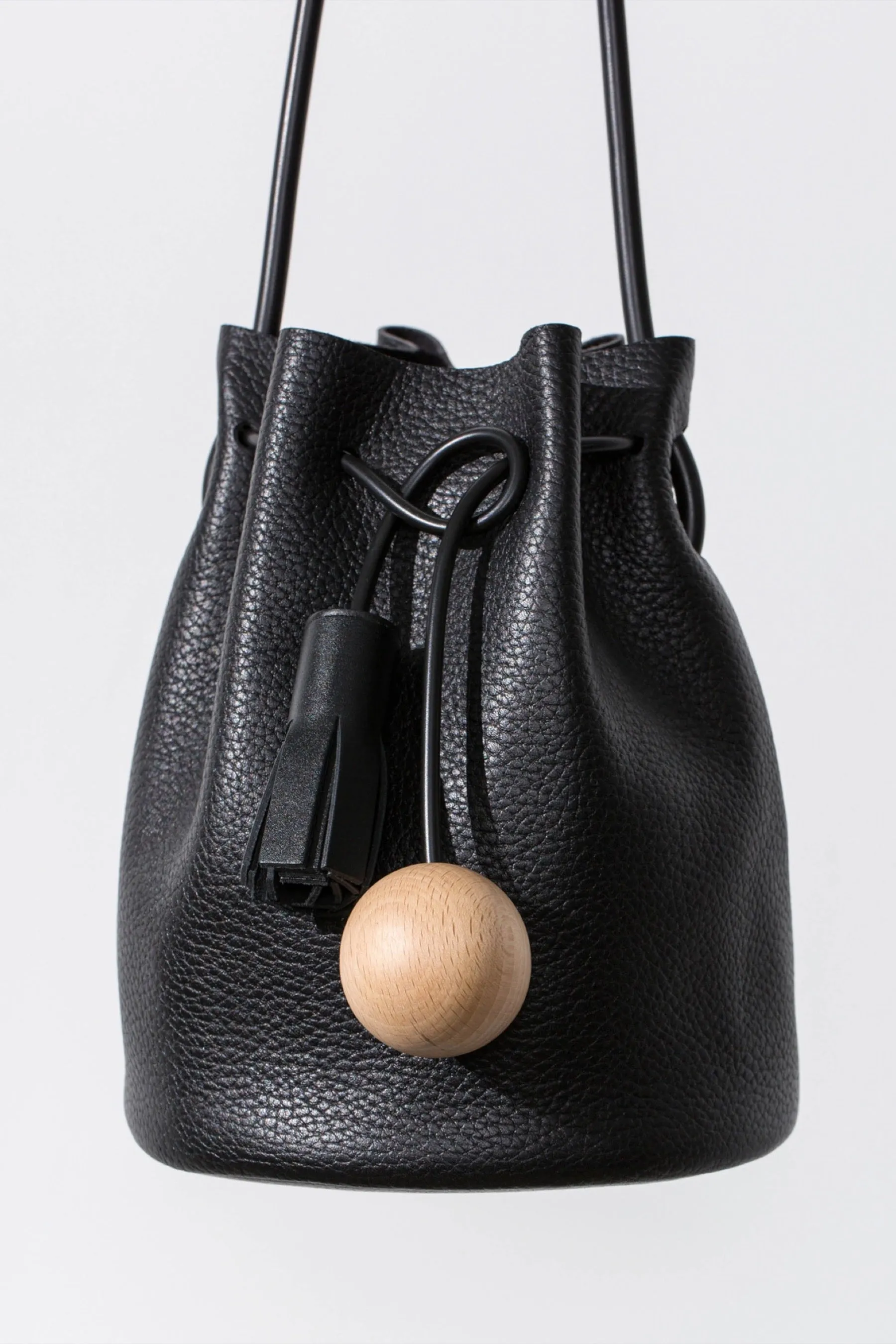 Mini Black Pebbled Bucket Bag