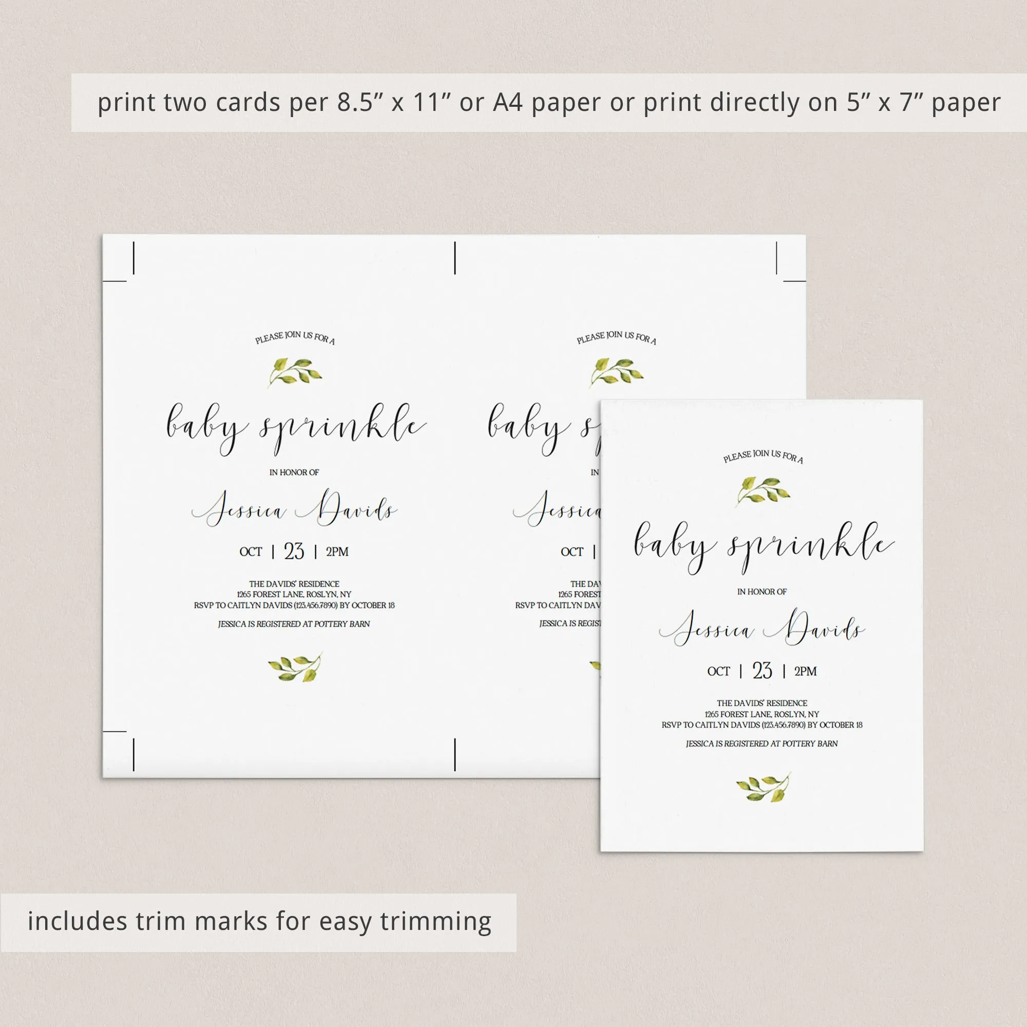 Minimal Baby Sprinkle Invitation Set Templates