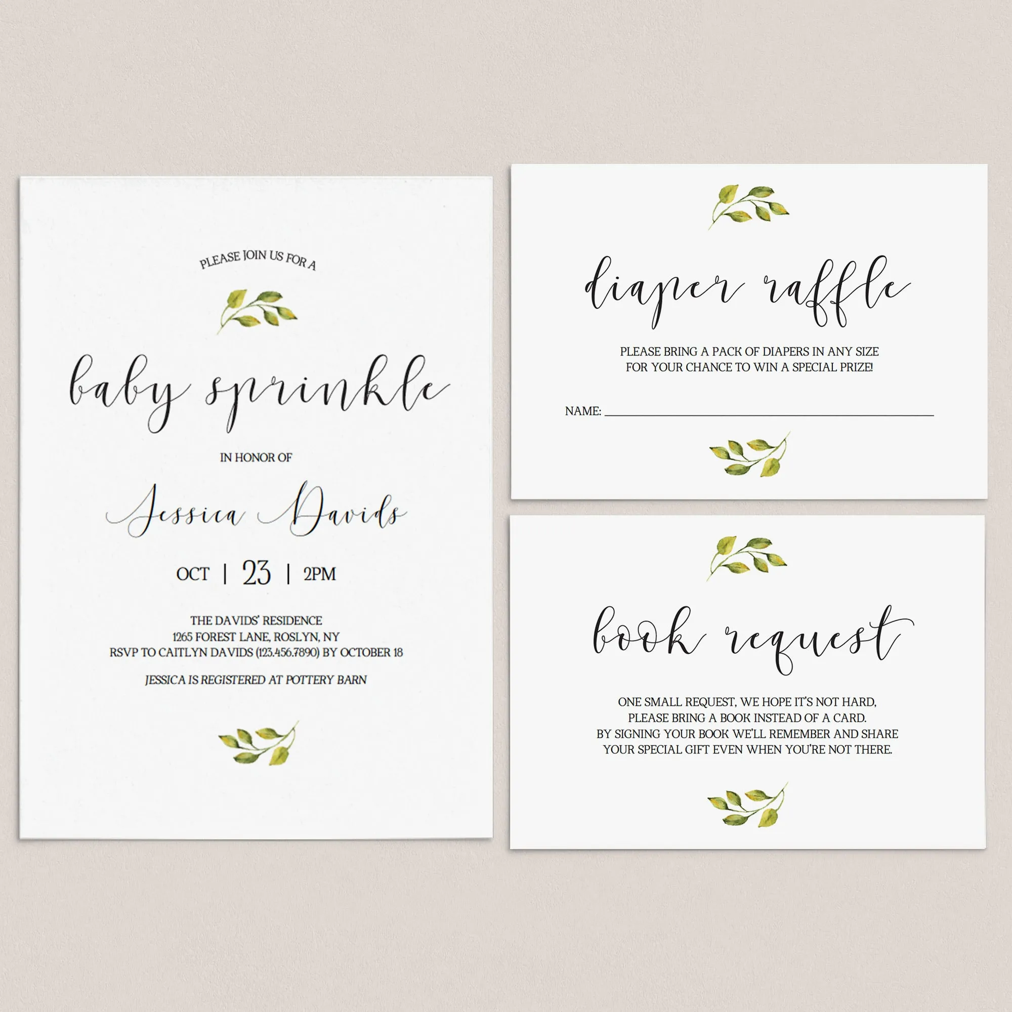 Minimal Baby Sprinkle Invitation Set Templates