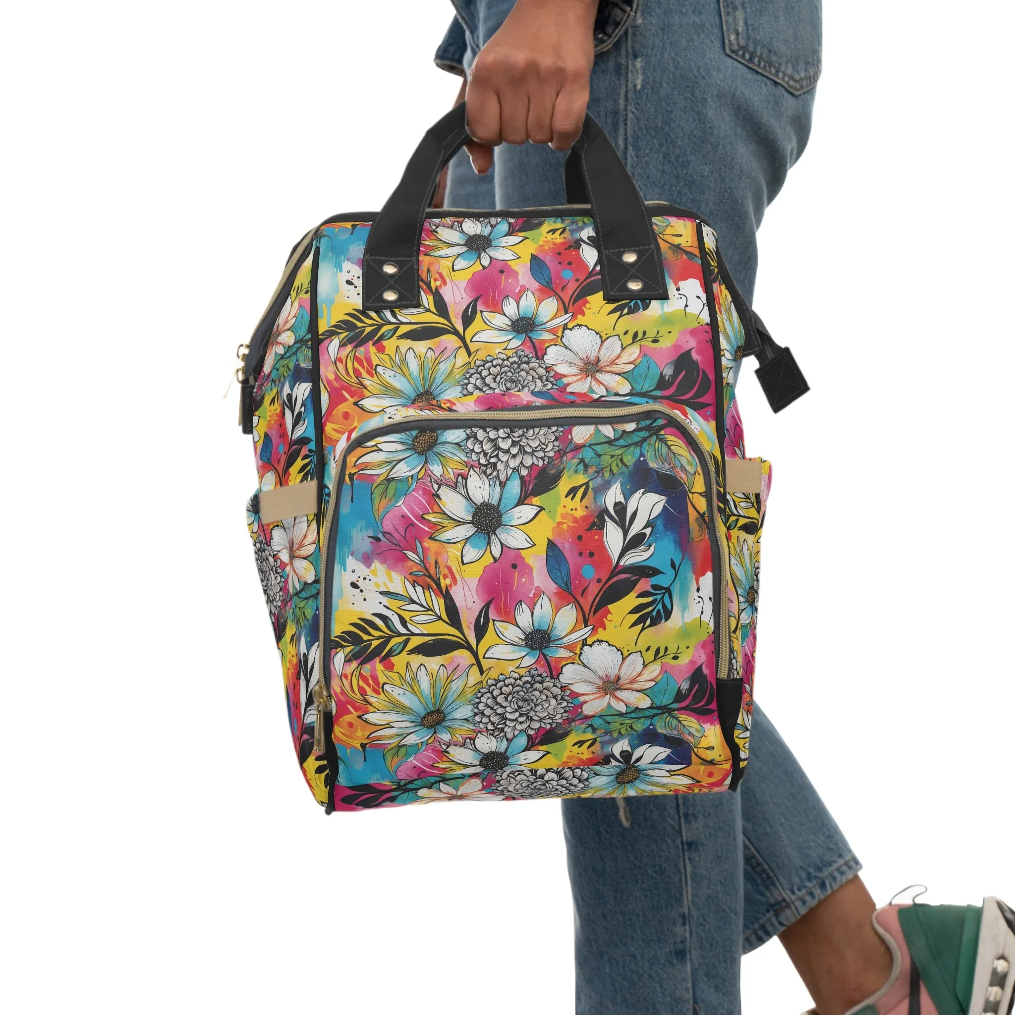 Multufunctional  Backpack - Colorful Abstract Floral Pattern