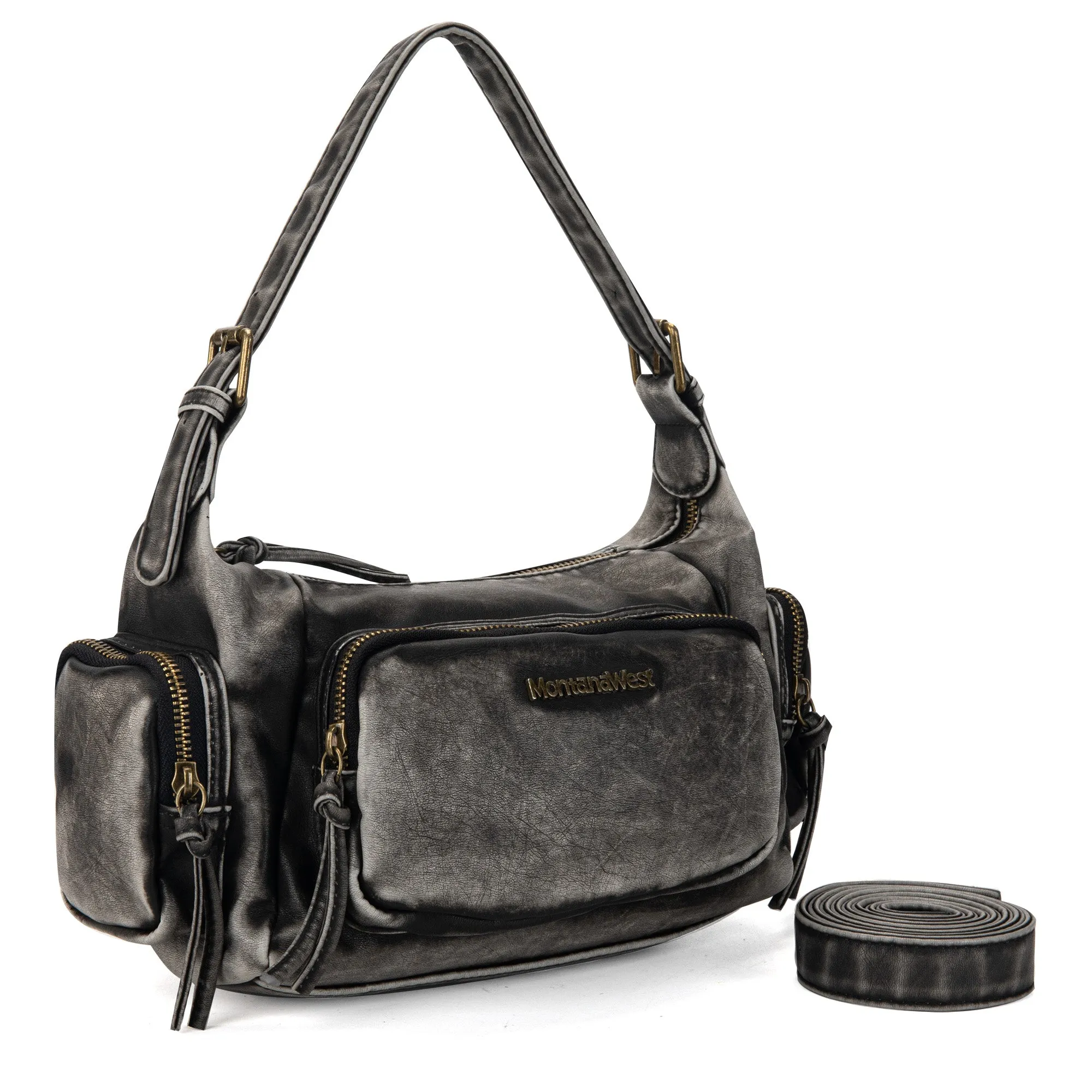 MWC-223 Montana West Stone Wash Hobo/Crossbody - Black