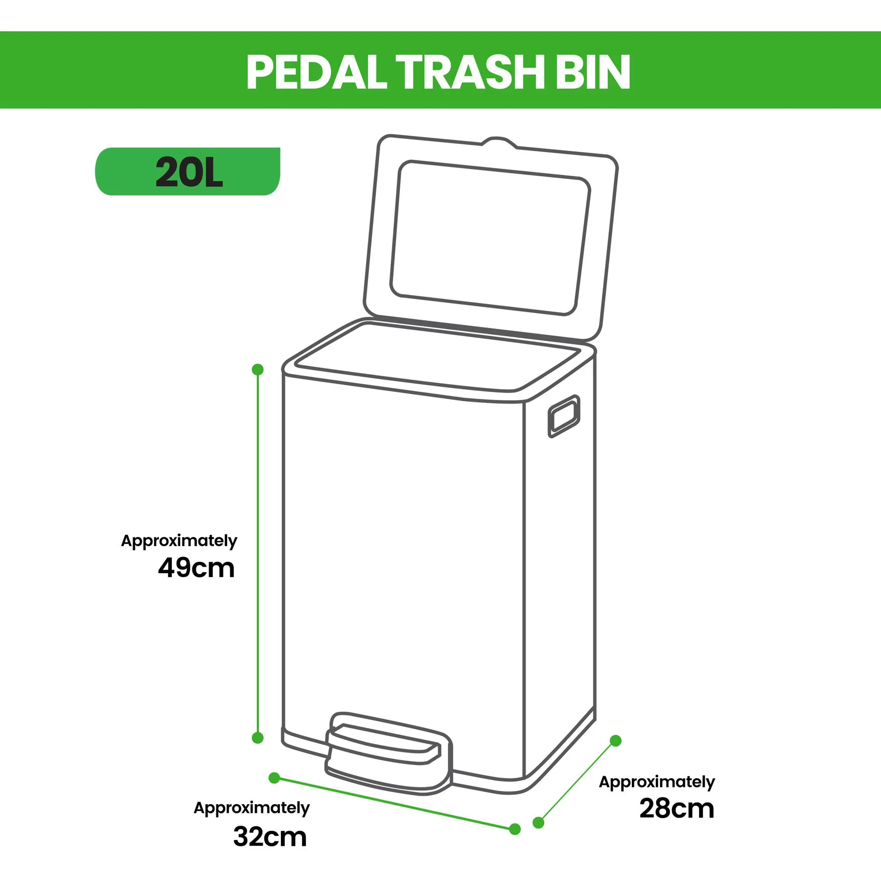 Pedal Trash Bin / Waste Bin / Dustbin with 2 Inner Bins 20L (Stainless Steel)