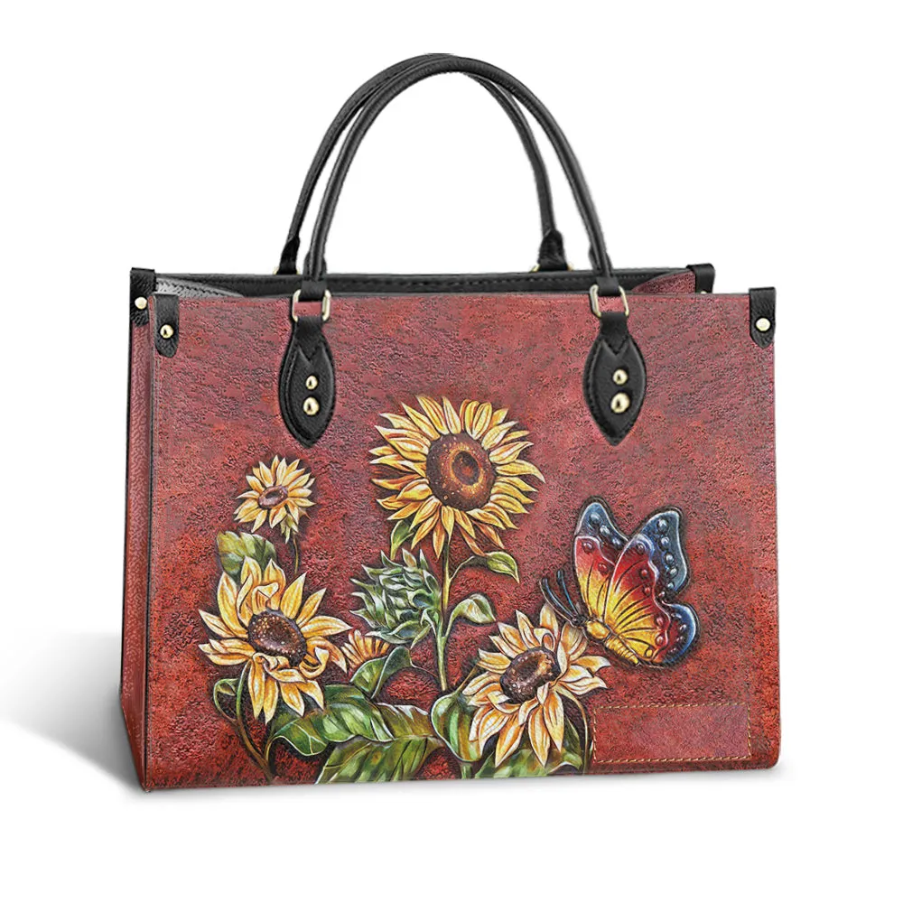 Personalized Butterfly Sunflower Gorgeous Leather Bag - Women's Pu Leather Bag - Best Mother's Day Gifts