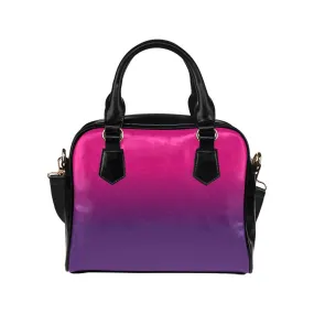 Pink Purple Purse, Ombre Gradient Print Small Shoulder Black Vegan Leather Women Designer Zipper Strap Handbag Crossbody Bag