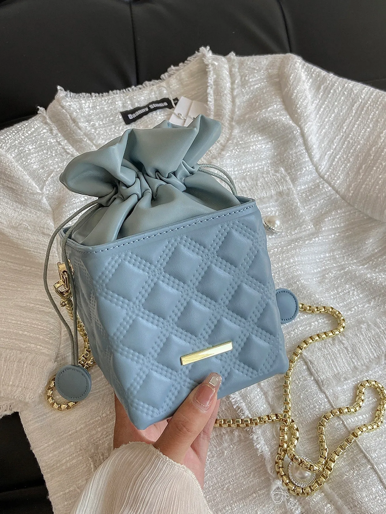 Quilted Drawstring Bucket Bag