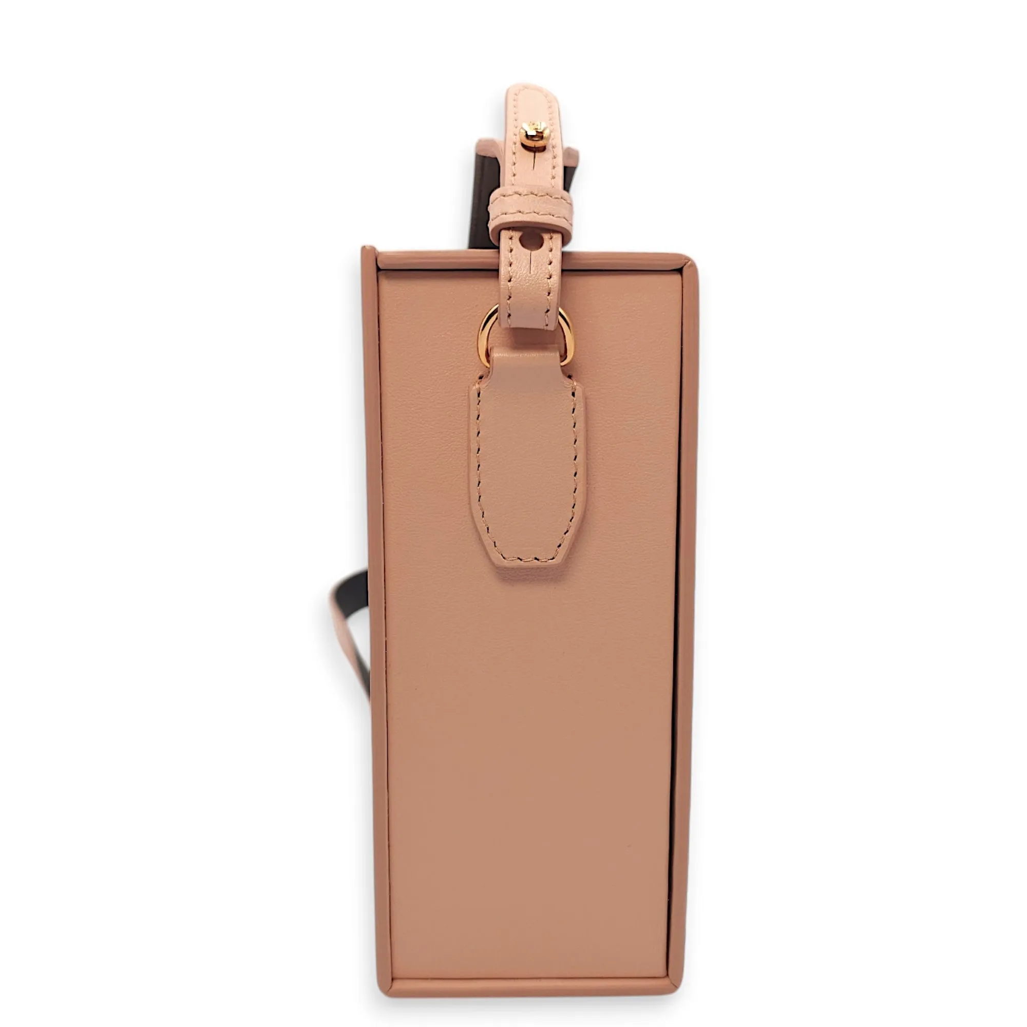 Roma Vertical Box Pink Crossbody Bag in Calfskin, Gold hardware