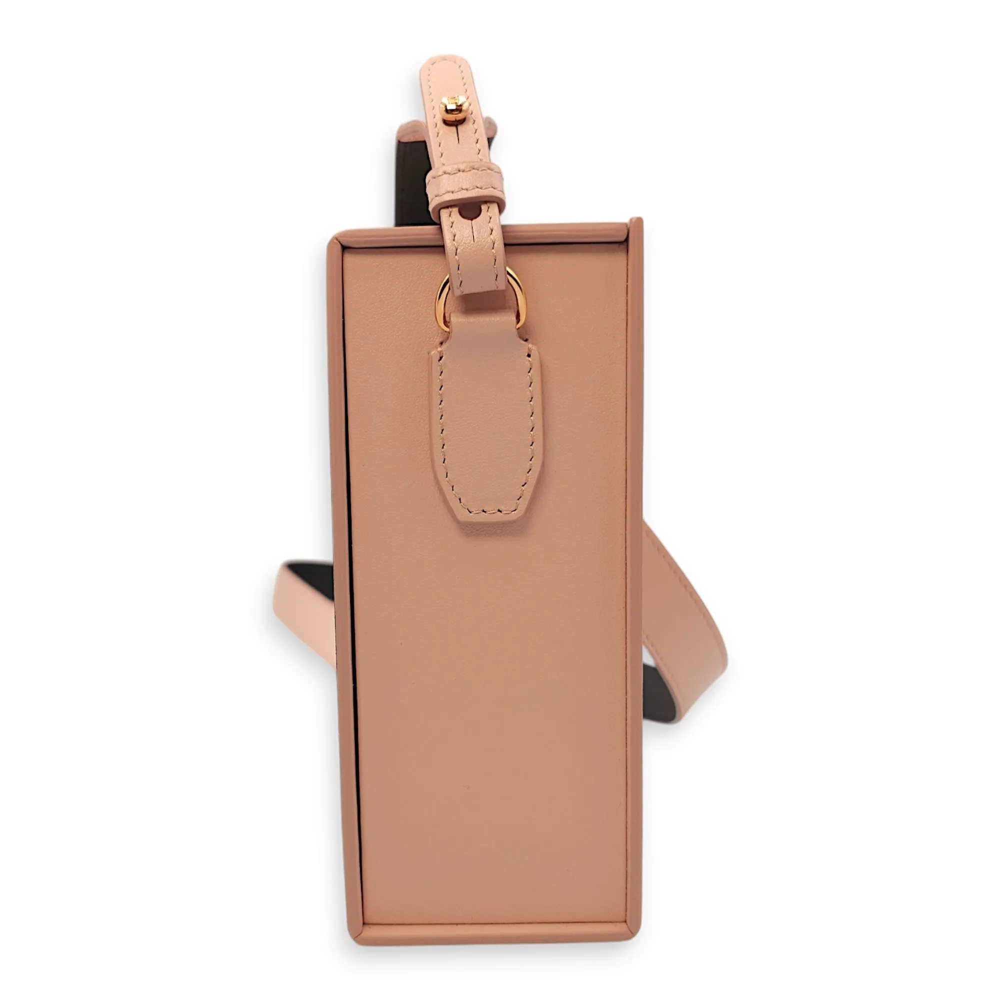 Roma Vertical Box Pink Crossbody Bag in Calfskin, Gold hardware