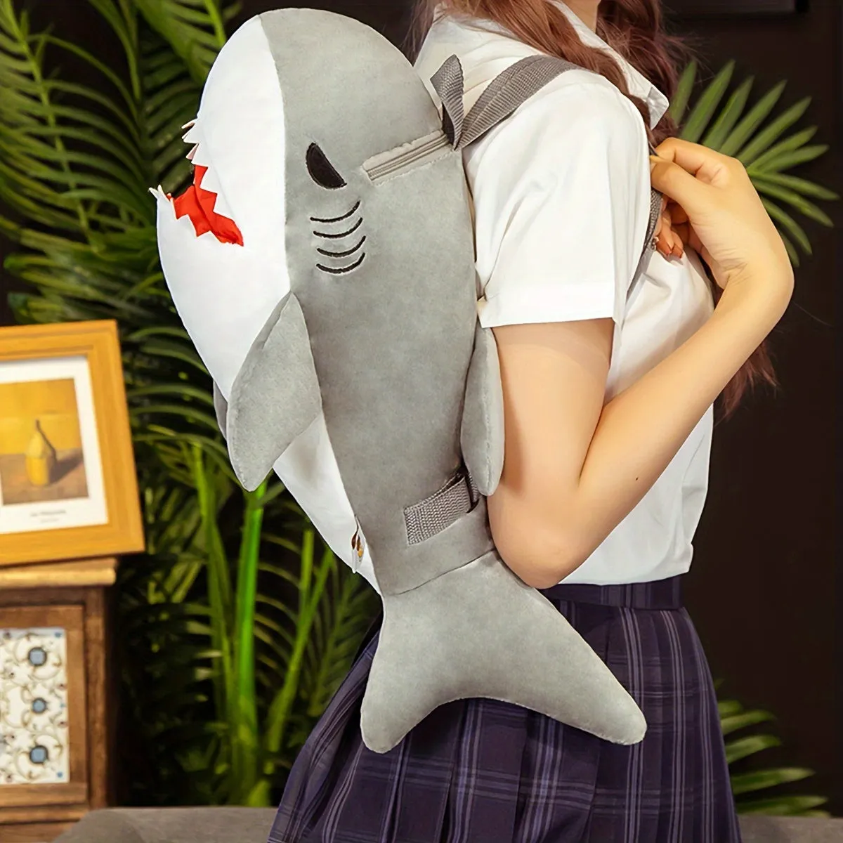 Scuba Diving Cute Creative Two-color Shark Plush Backpack