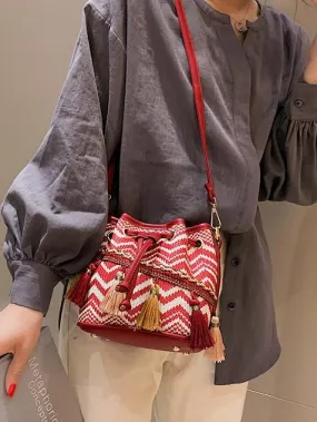 Slanting bucket fairy tassel beach bag female