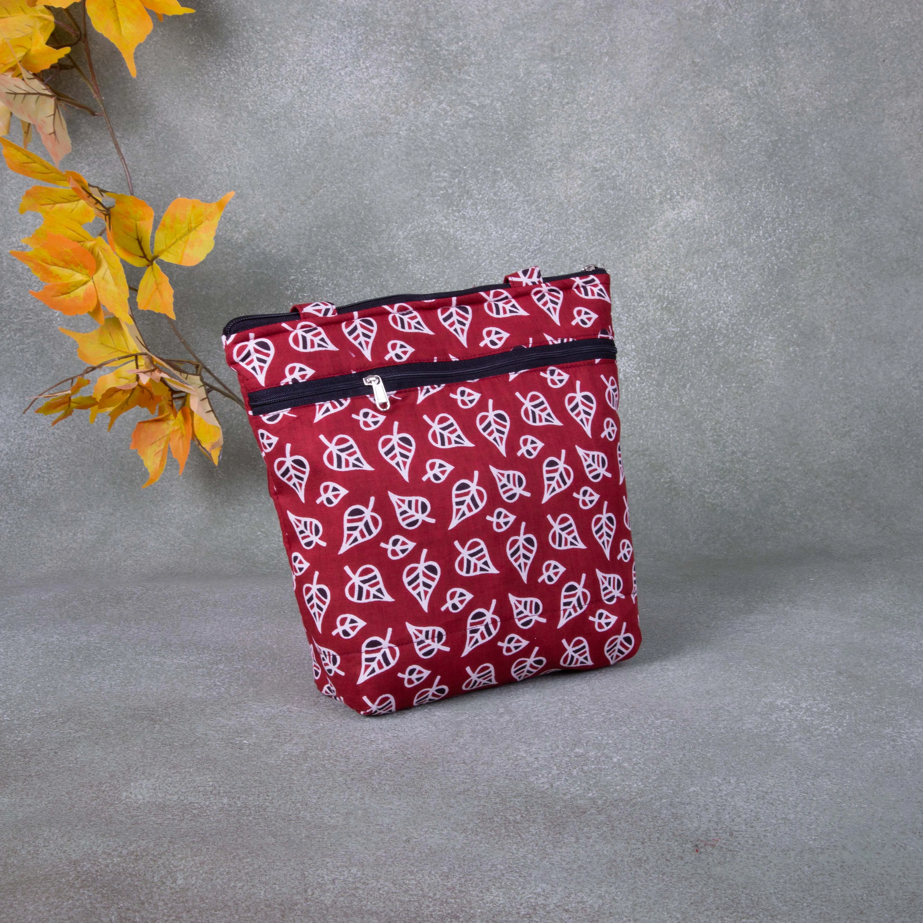 Small Handbag Red Colour Leaf Design.