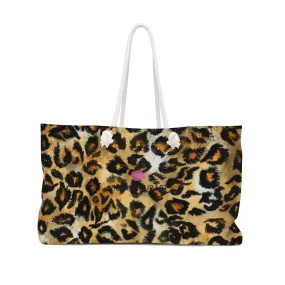 Snow Leopard Print Weekender Bag, Wild Animal Faux Fur Skin Print Designer 24"x13" Bag