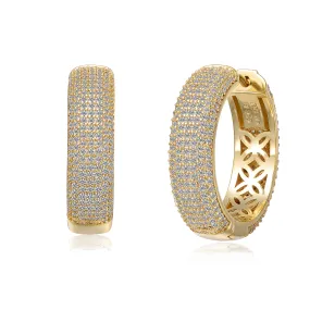 Sterling Silver 14k Gold Plated Cubic Zirconia Pave Hoop Earrings