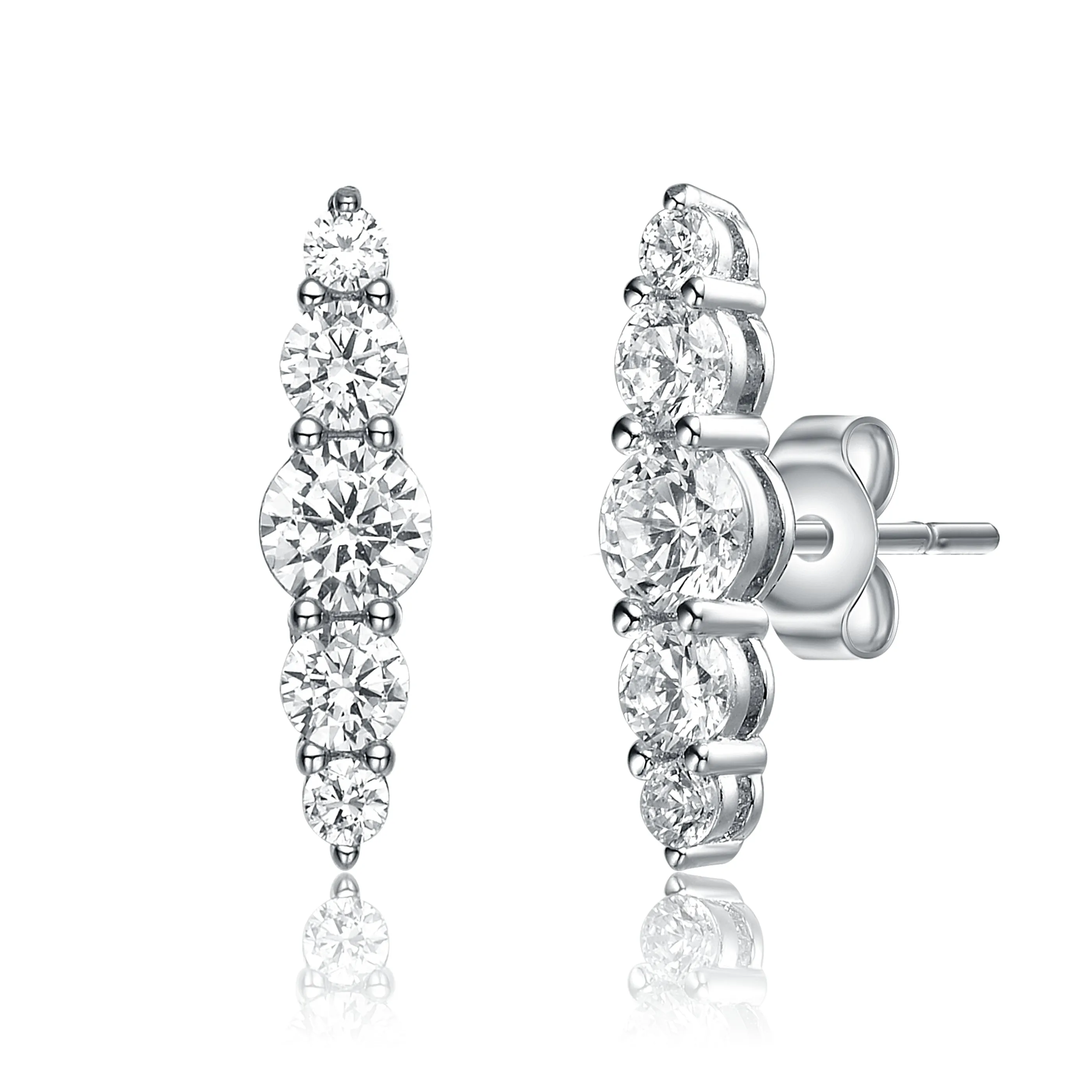 Sterling Silver Cubic Zirconia 5-Stone Linear Journey Earrings