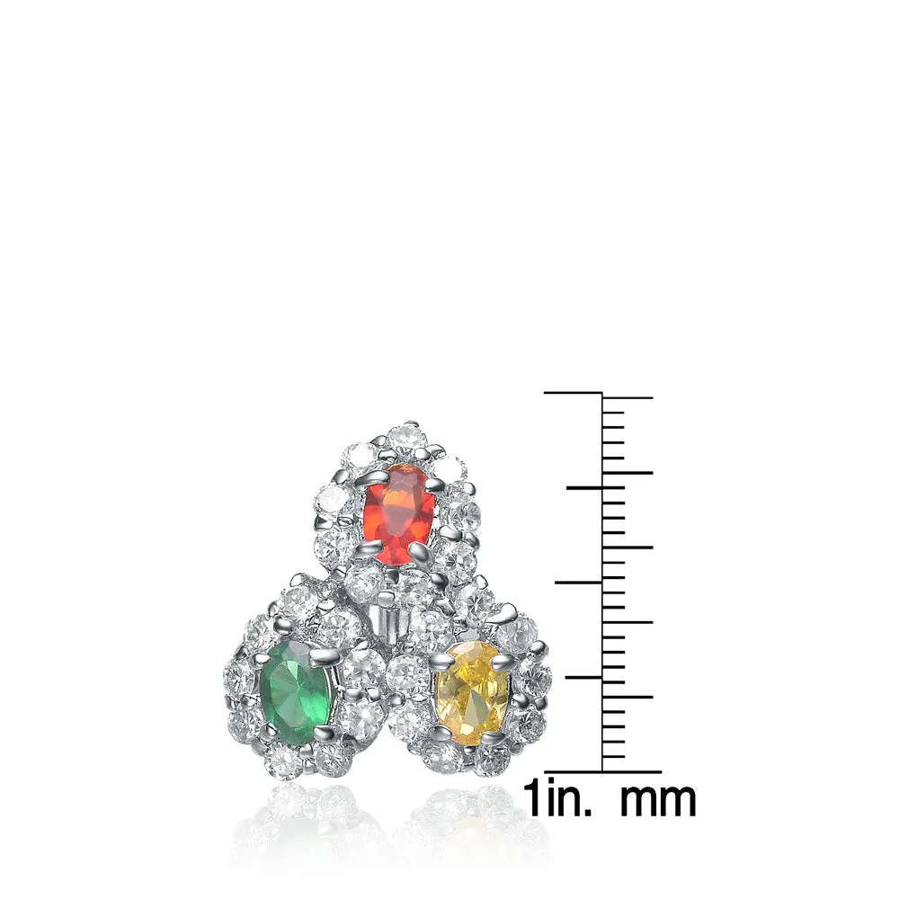 Sterling Silver Multicolor Cubic Zirconia Trifecta Earrings