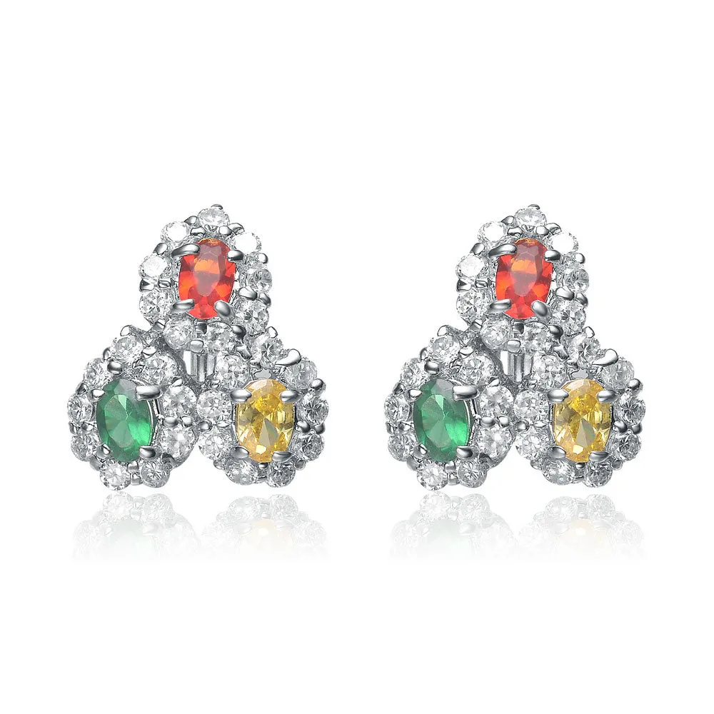 Sterling Silver Multicolor Cubic Zirconia Trifecta Earrings