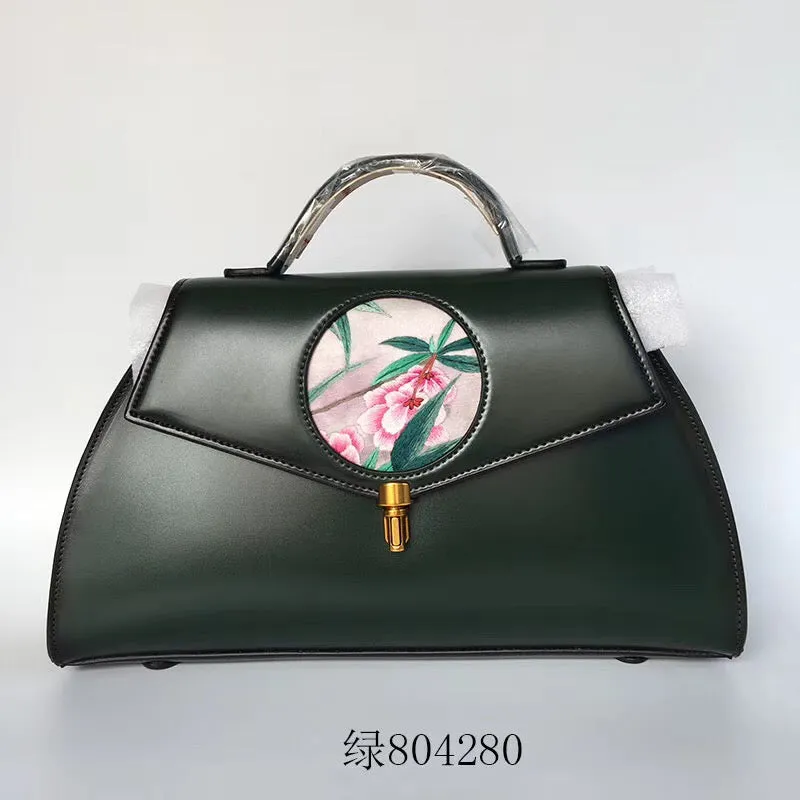 Su hand embroidery cowhide bag retro ethnic Chinese style handbag sholderbag