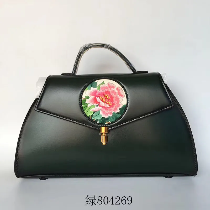 Su hand embroidery cowhide bag retro ethnic Chinese style handbag sholderbag