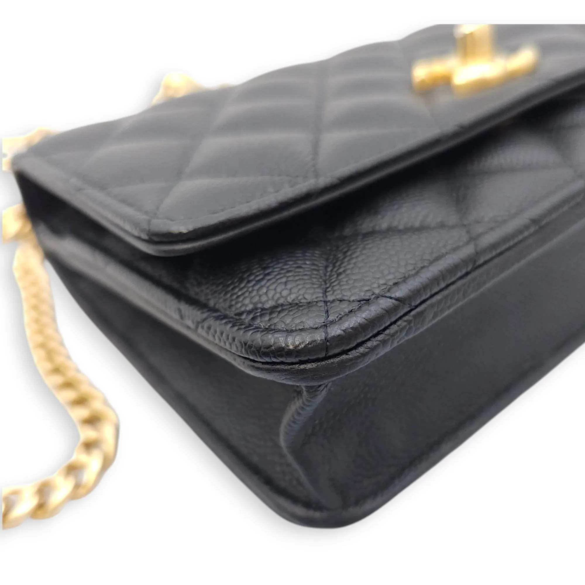 Sweet Heart Wallet-On-chain Black Crossbody Bag in Caviar Leather, Gold hardware