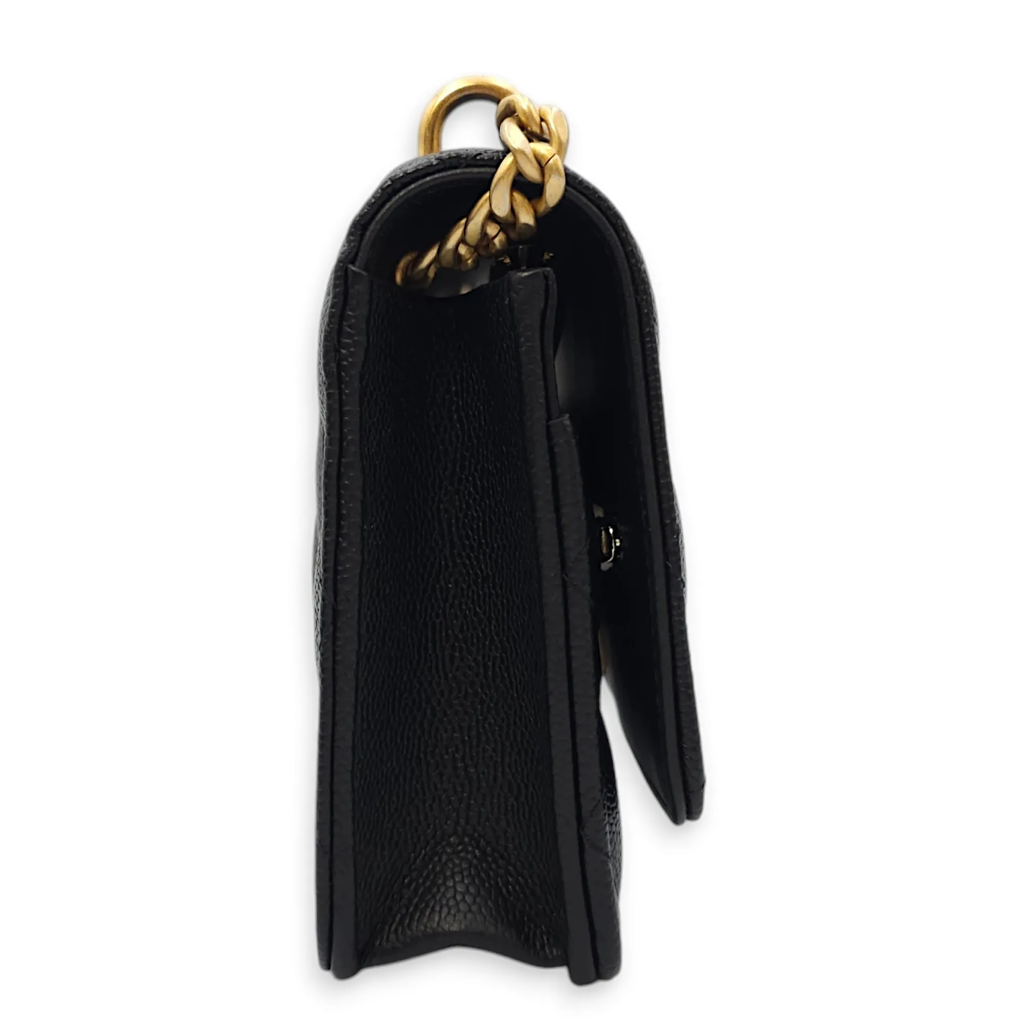 Sweet Heart Wallet-On-chain Black Crossbody Bag in Caviar Leather, Gold hardware