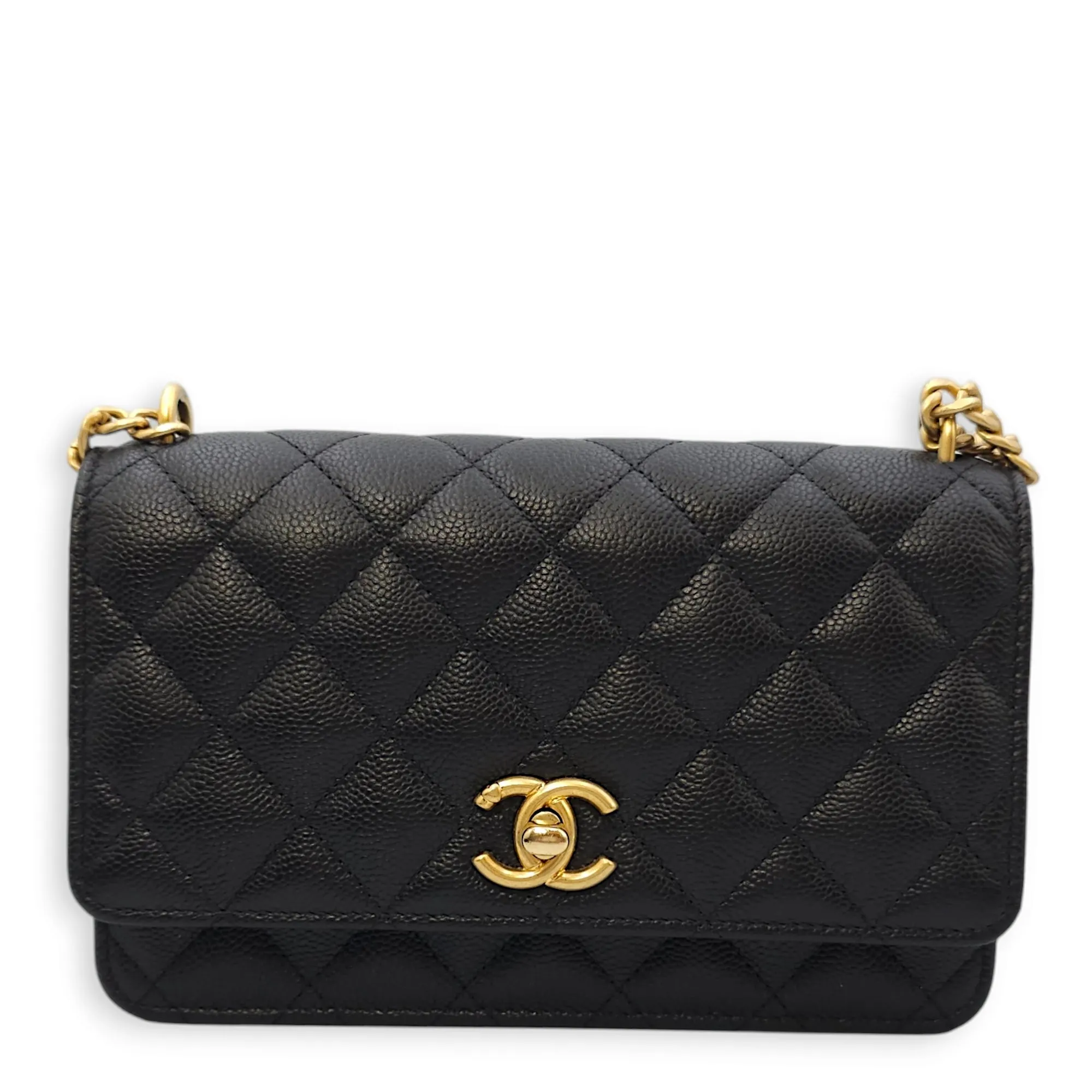 Sweet Heart Wallet-On-chain Black Crossbody Bag in Caviar Leather, Gold hardware