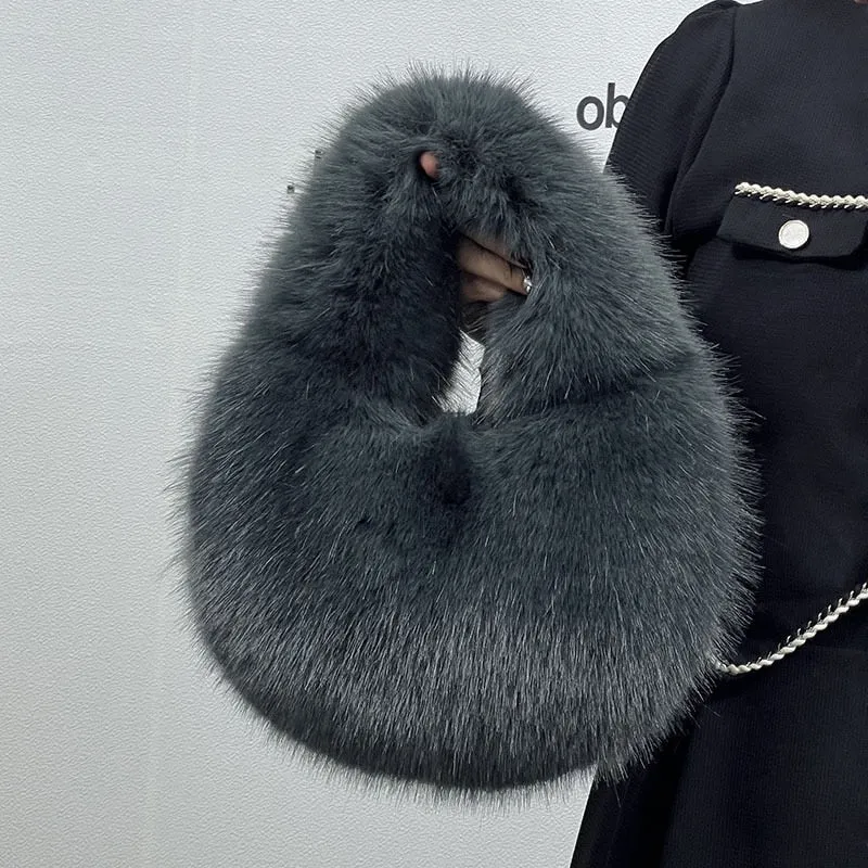 TEEK - Soft Plush Fluff Half Moon Handbag