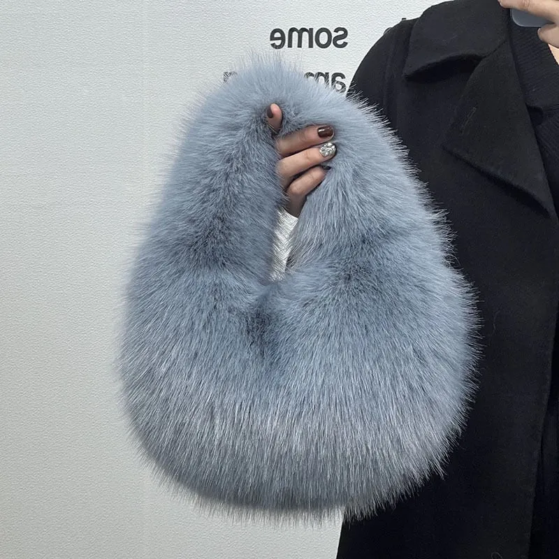 TEEK - Soft Plush Fluff Half Moon Handbag