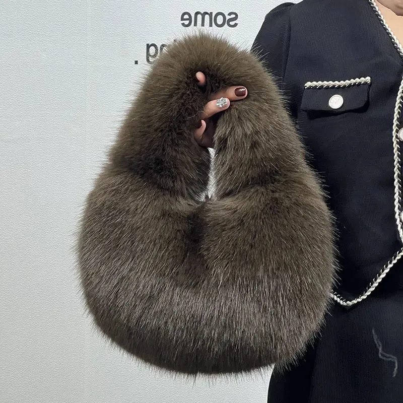 TEEK - Soft Plush Fluff Half Moon Handbag