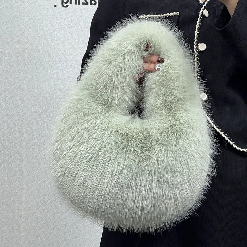 TEEK - Soft Plush Fluff Half Moon Handbag